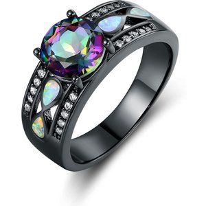 Barzel Black Rhodium Plated Created Black Opal Ring for Women